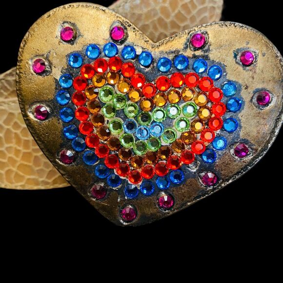 Leatherock Rainbow Heart Leather Belt 70’s Jewels Rhinestone Rare Boho M 32 Love - Picture 8 of 9